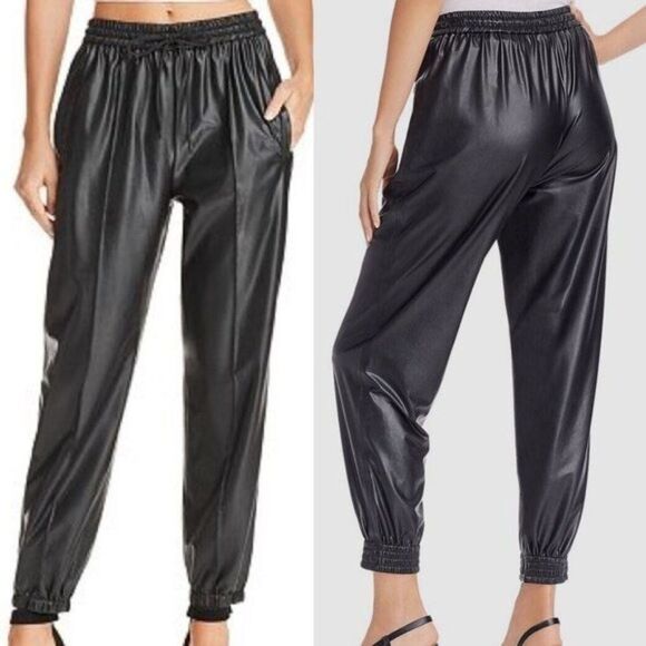 BLANKNYC Women's Black Faux Leather Jogger Pants Drawstring Size 26 - Picture 1 of 6